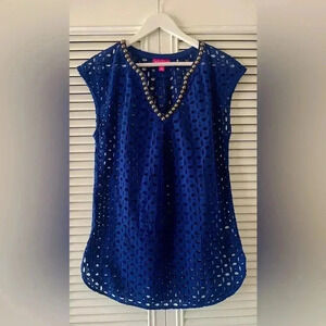 Lilly Pulitzer X Target Cover Up Women Blue Embroidered Eylet Beaded Beach SZ S